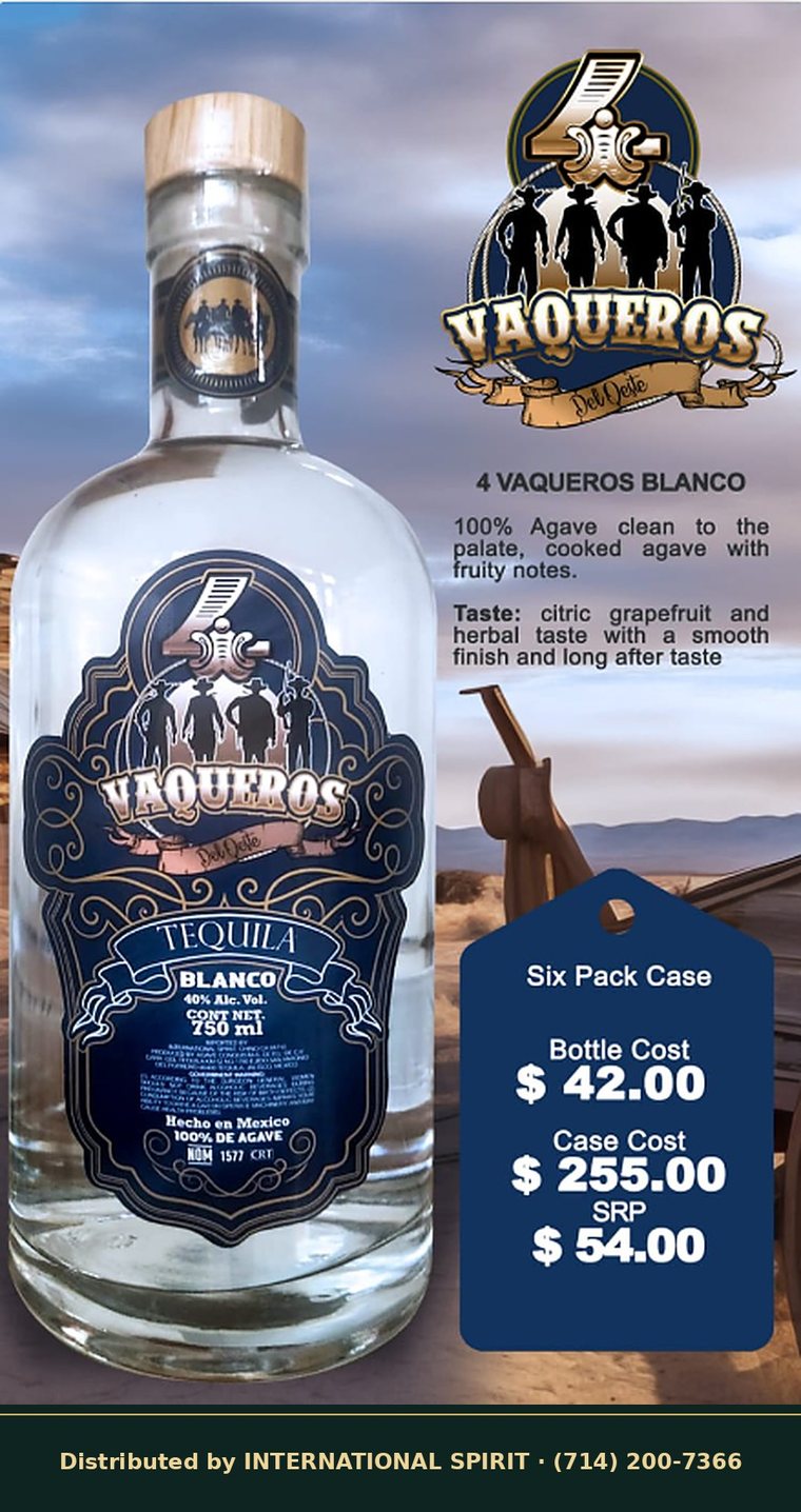 4 Vaqueros del Oeste Tequila Blanco