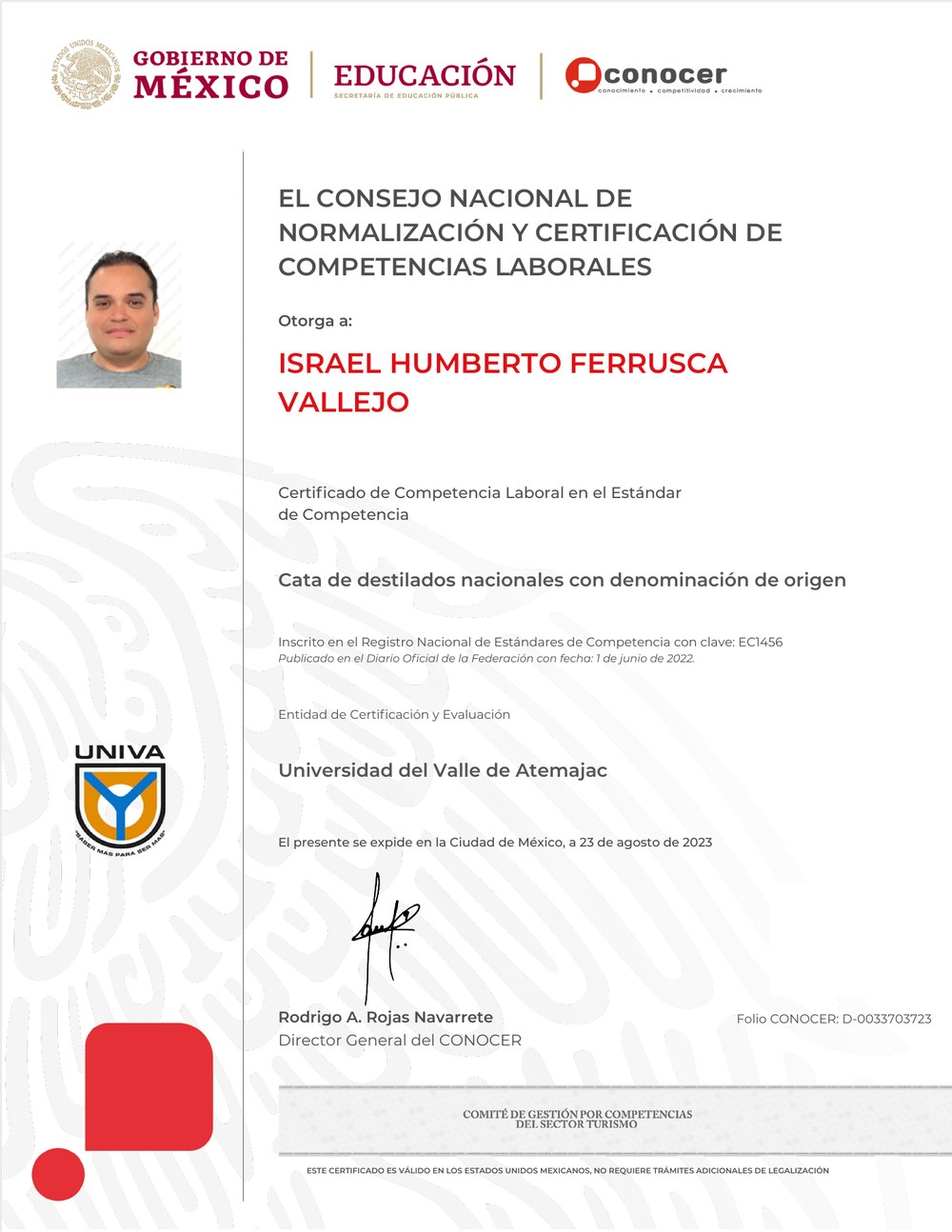 Certificado de Competencia Laboral EC1456, CONOCER