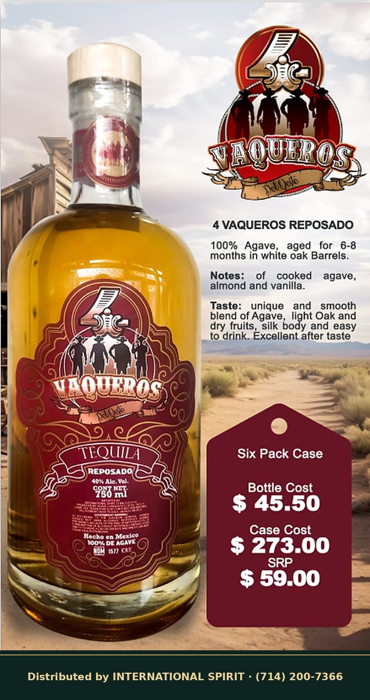 4 Vaqueros del Oeste Tequila Reposado