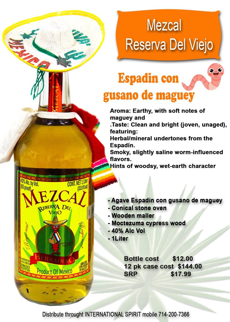 Mezcal Reserva del Viejo · Herradero Espadín with maguey worm